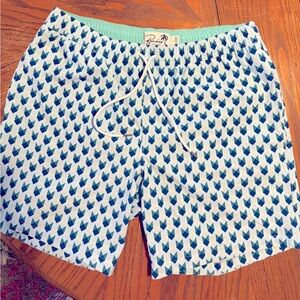 Men’s Bonobos Lt & Dark Blues Green Swim Trunks. Elastic Waist. 7” inseam. Large